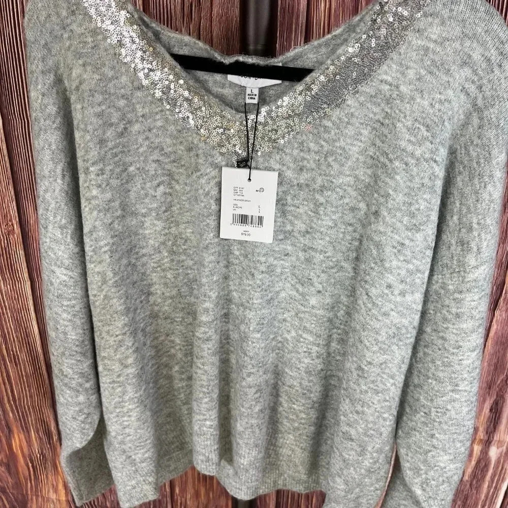 NWT Gibson Latimer Grey sweater with sequins Ladies size L